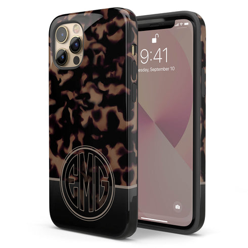Dark Tortoiseshell Round Monogram iPhone Case